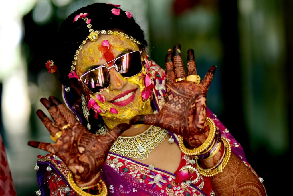 Vibrant Haldi celebration photography Hyderabad